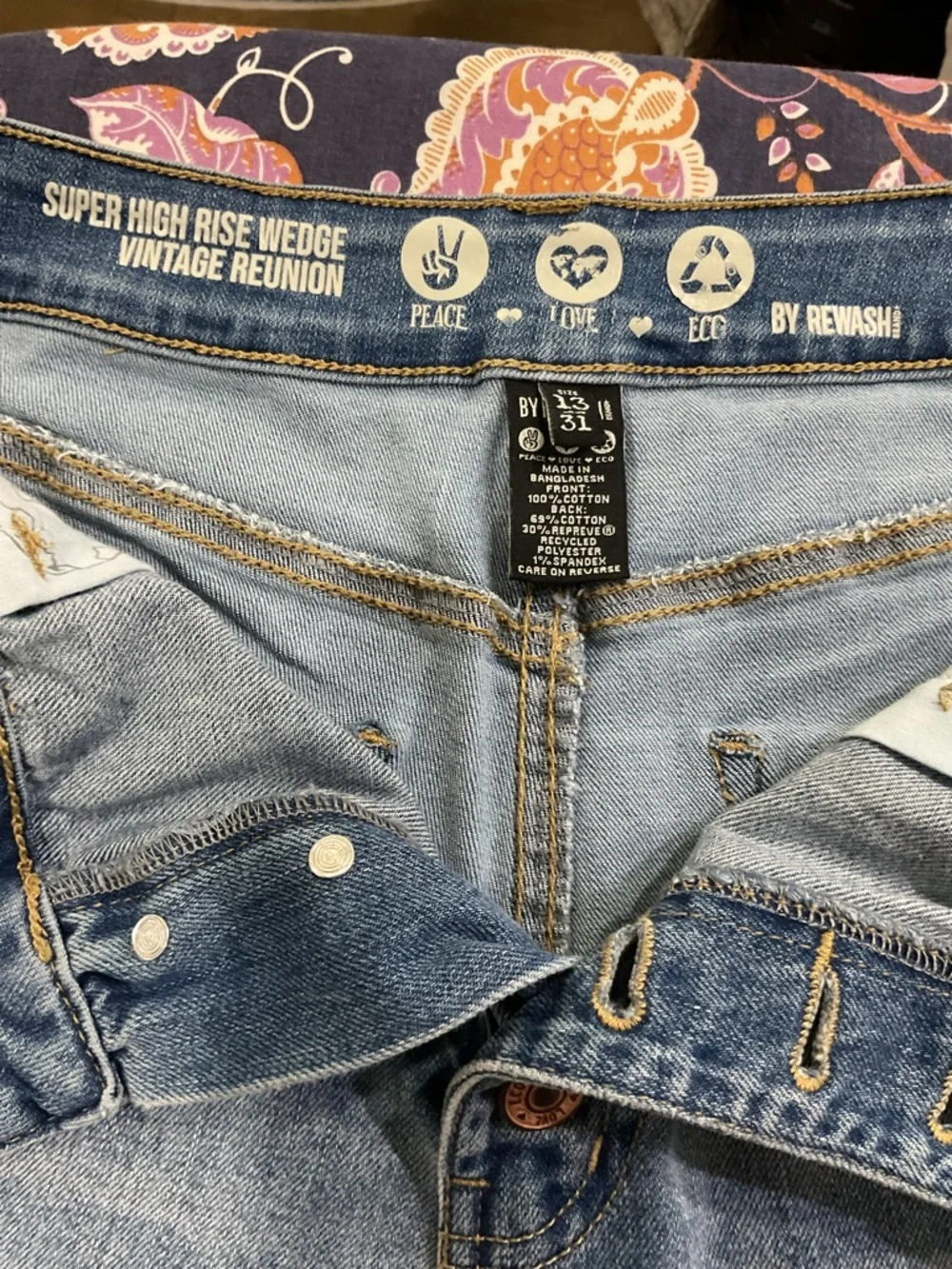 Rewash High Rise Button Fly Distressed Denim Cutoff Shorts Size 31
